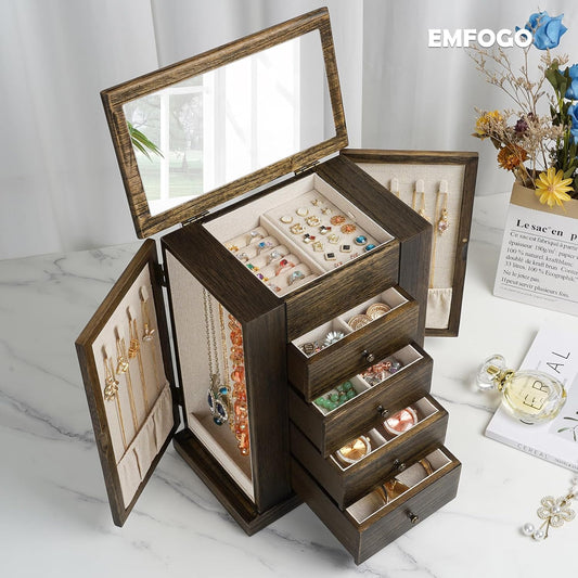Emfogo - Joyero para mujer, cajas de joyería de madera de 5 capas g...