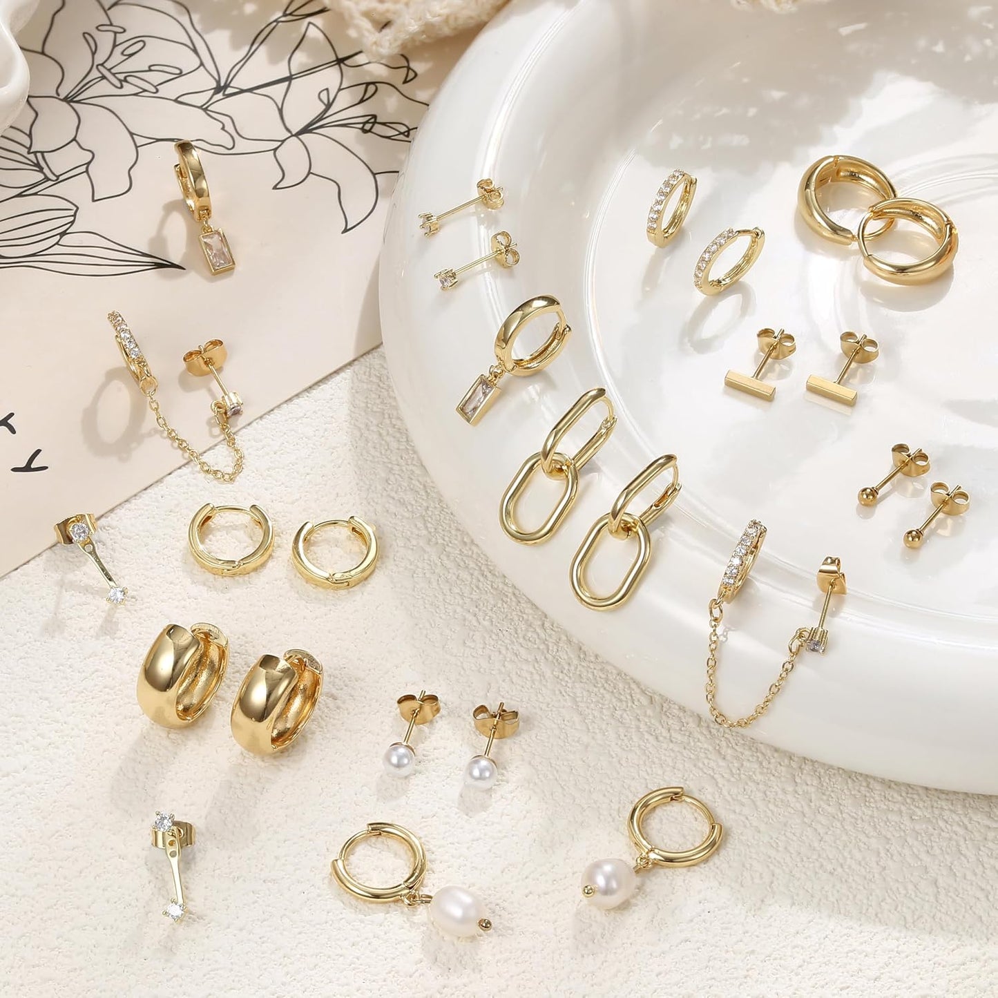 Besteel 13 pares de conjunto de aretes de aro pequeños para mujer,...