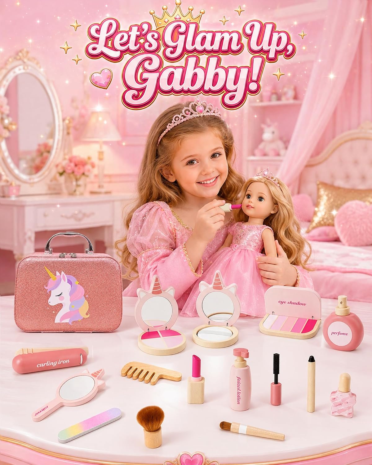 TEKFUN Juego de maquillaje de unicornio de madera para peones | Mad...