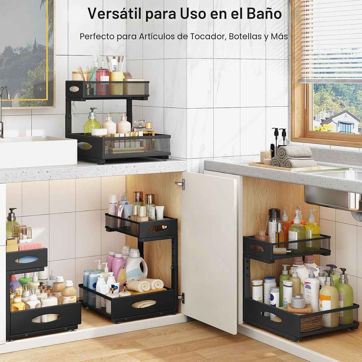 Organizador para debajo del fregadero, paquete de 2 estantes organi...