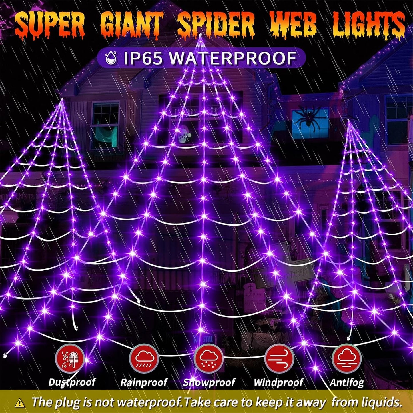 Decoraciones de Halloween al aire libre, 200 luces LED de telaraña...
