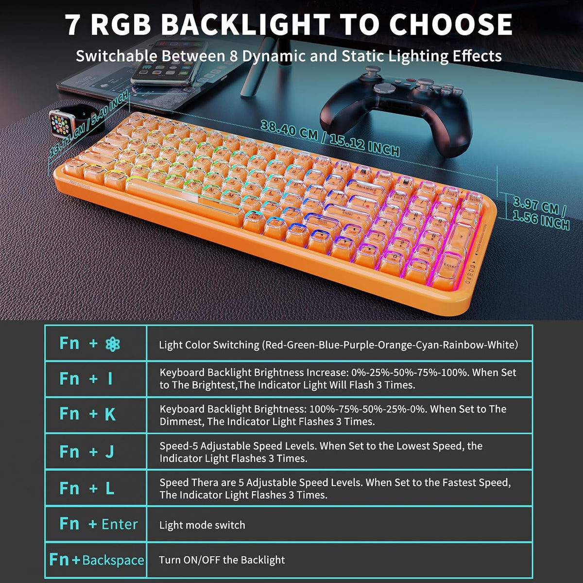 FOPETT Teclado inalámbrico para computadora con retroiluminación RG...