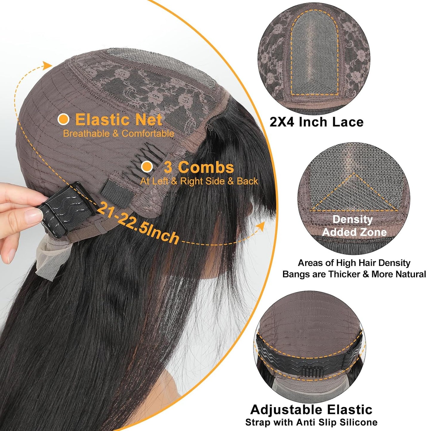 Ruiyu Peluca de cabello humano ondulado suelto con flequillo, encaj...