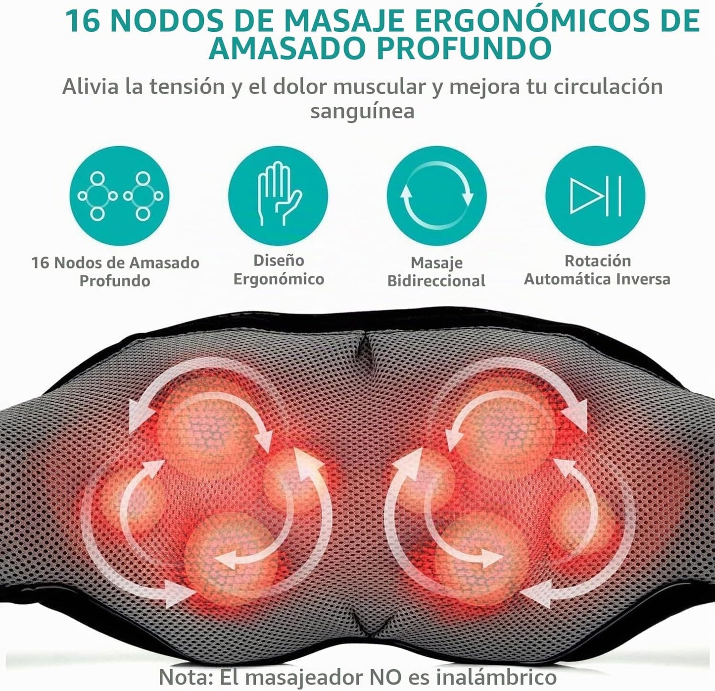 Nekteck Masajeador inalámbrico de cuello y espalda con calor relaja...
