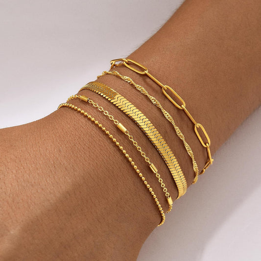 Striviio Pulseras de oro para mujer, chapado en oro de 14 quilates,...