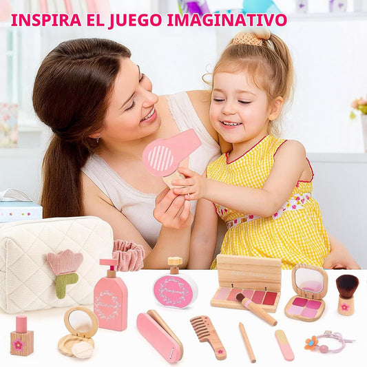 Juego de juguetes de maquillaje de madera para niñas, kit de maquil...