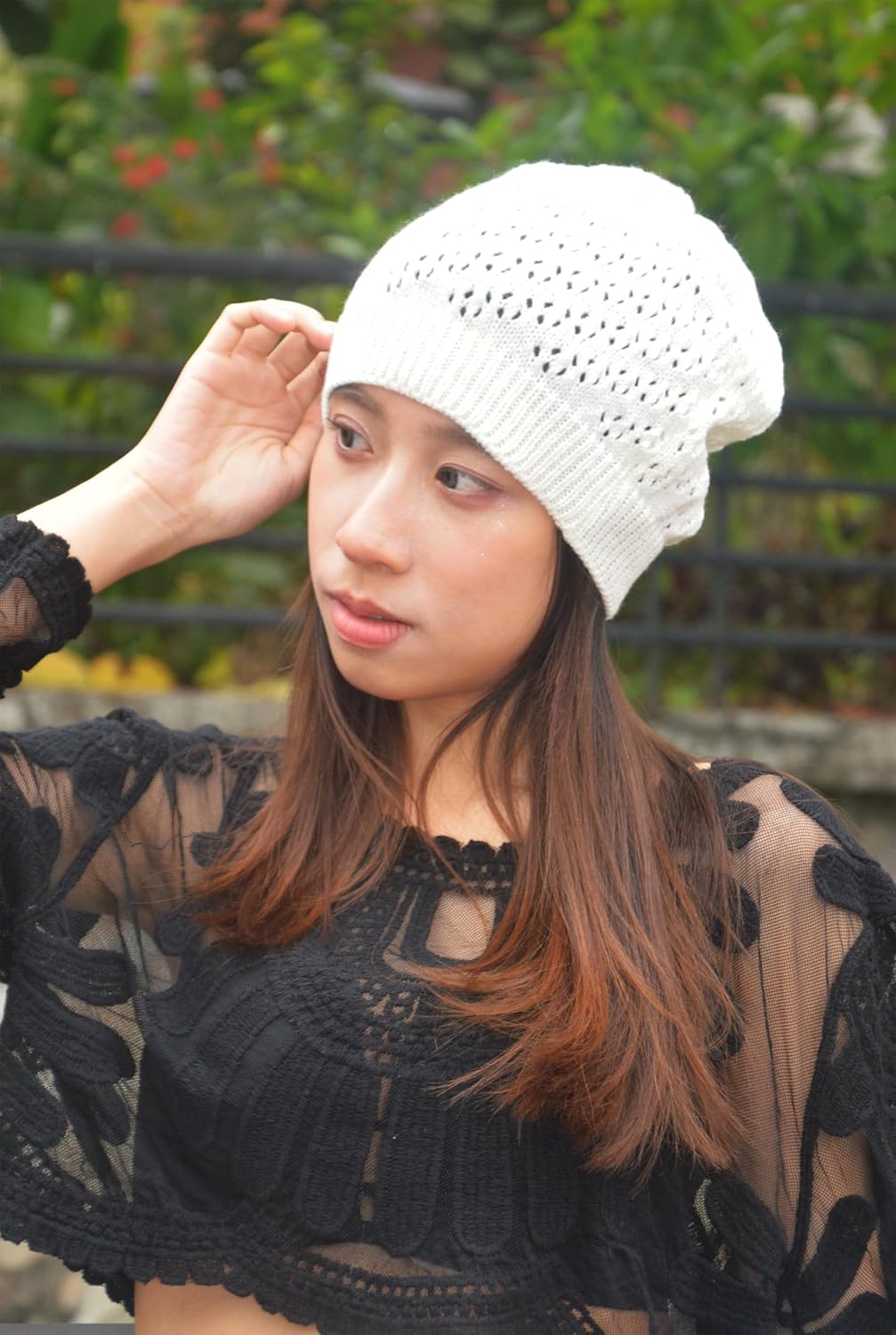 Gorro de Ganchillo Fino para Mujeres Verano Invierno Otoño Malla Ho...
