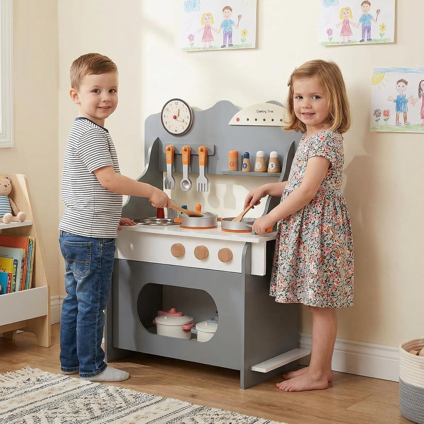 HONEY JOY Juego de cocina para niños pequeños, juego de cocina de m...