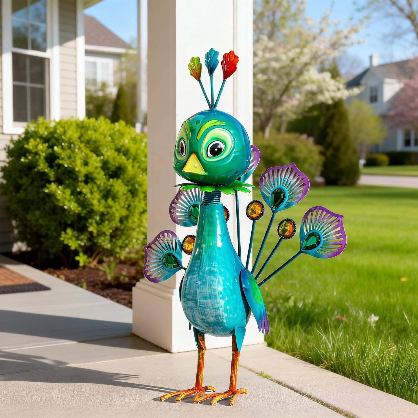 Natelf Estatua de metal pavo real para exteriores, jardín, patio, d...