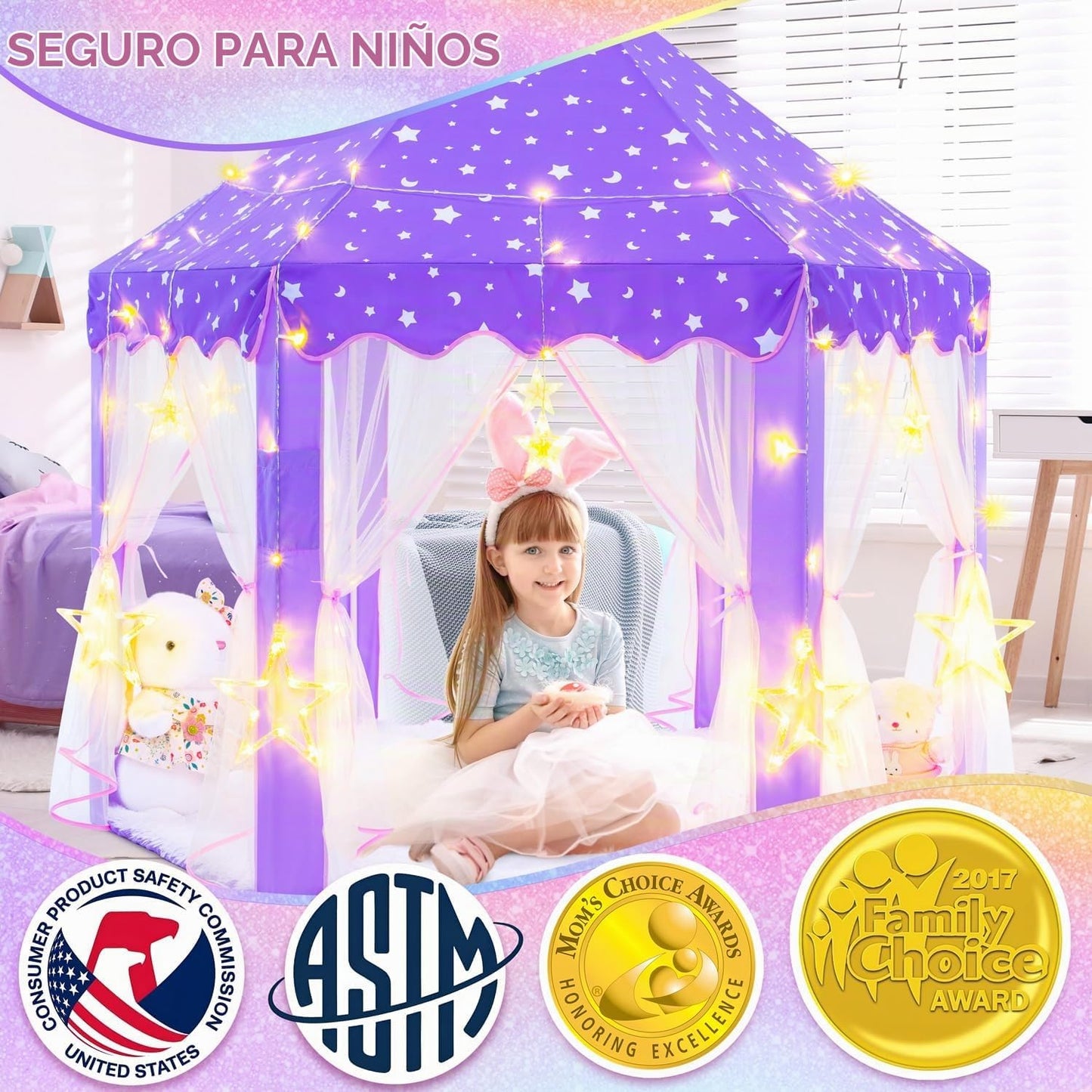 EVOIONOS Tienda de campaña de princesa púrpura para niñas, tienda d...
