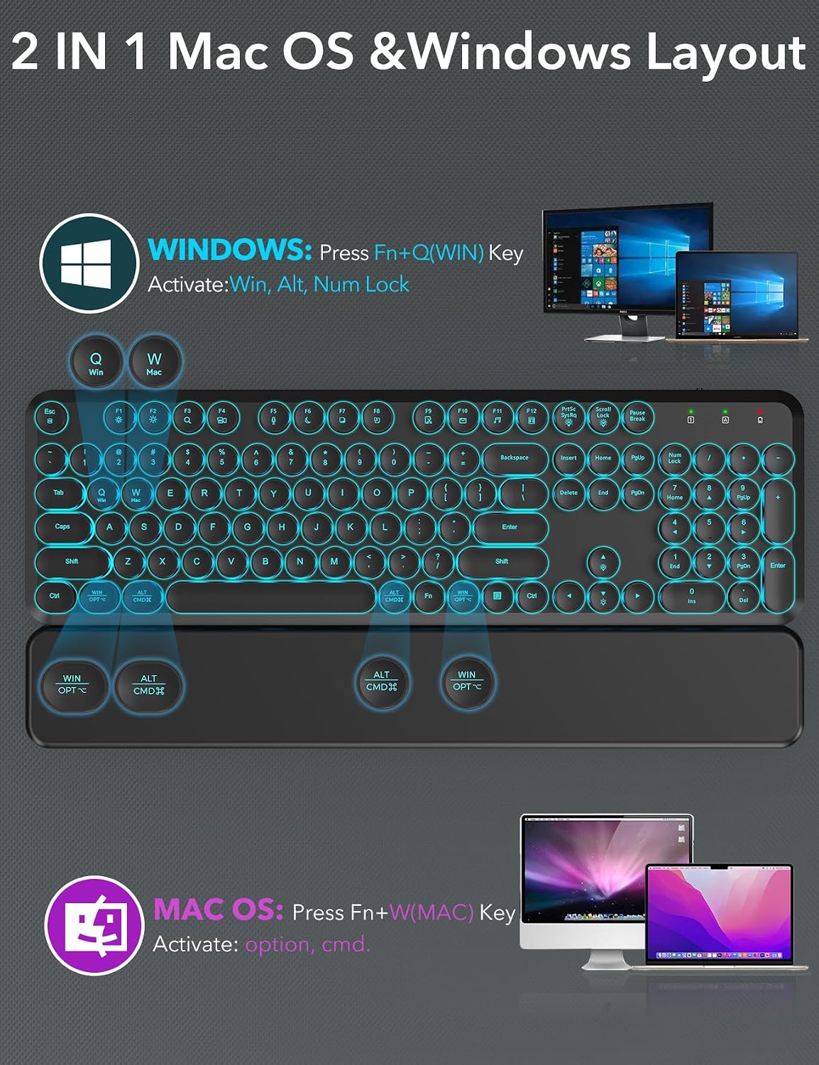 Teclado y ratón inalámbricos retroiluminados - Teclado de máquina d...