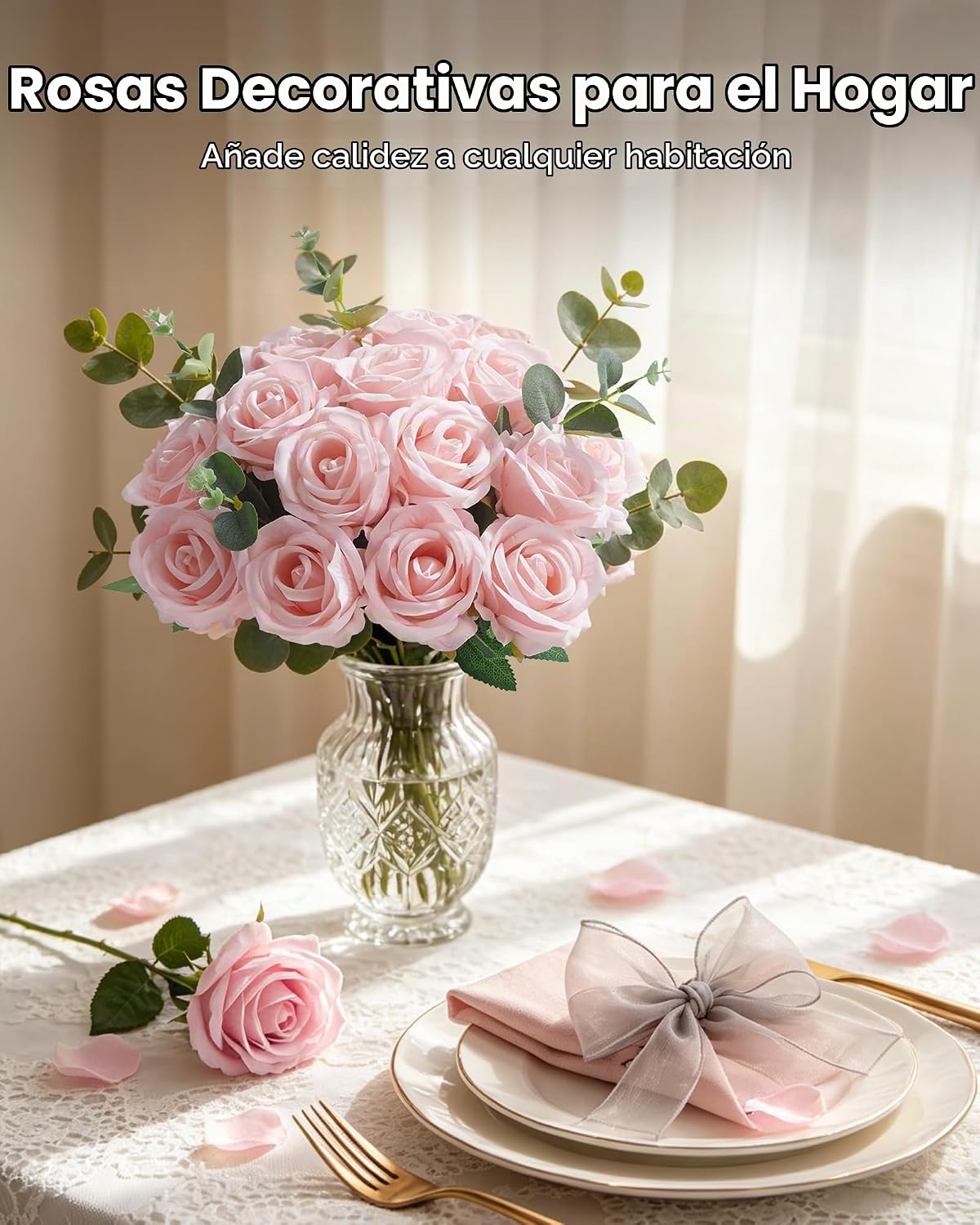 InnoGear 50 rosas artificiales de color rubor, rosas artificiales d...
