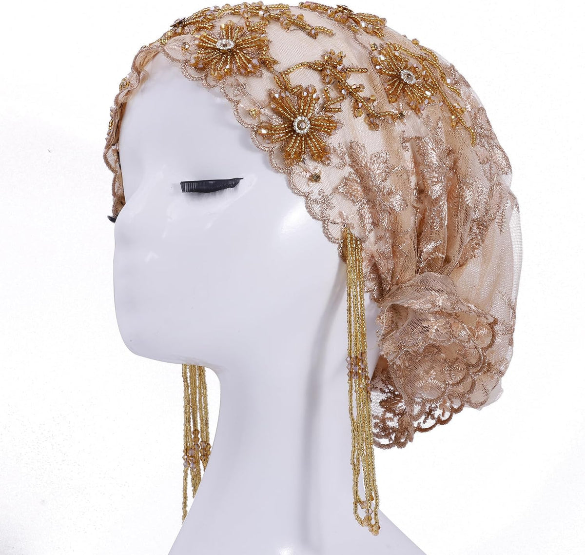 Turbante para mujer, con cuentas de encaje, musulmán, hijab, gorro...