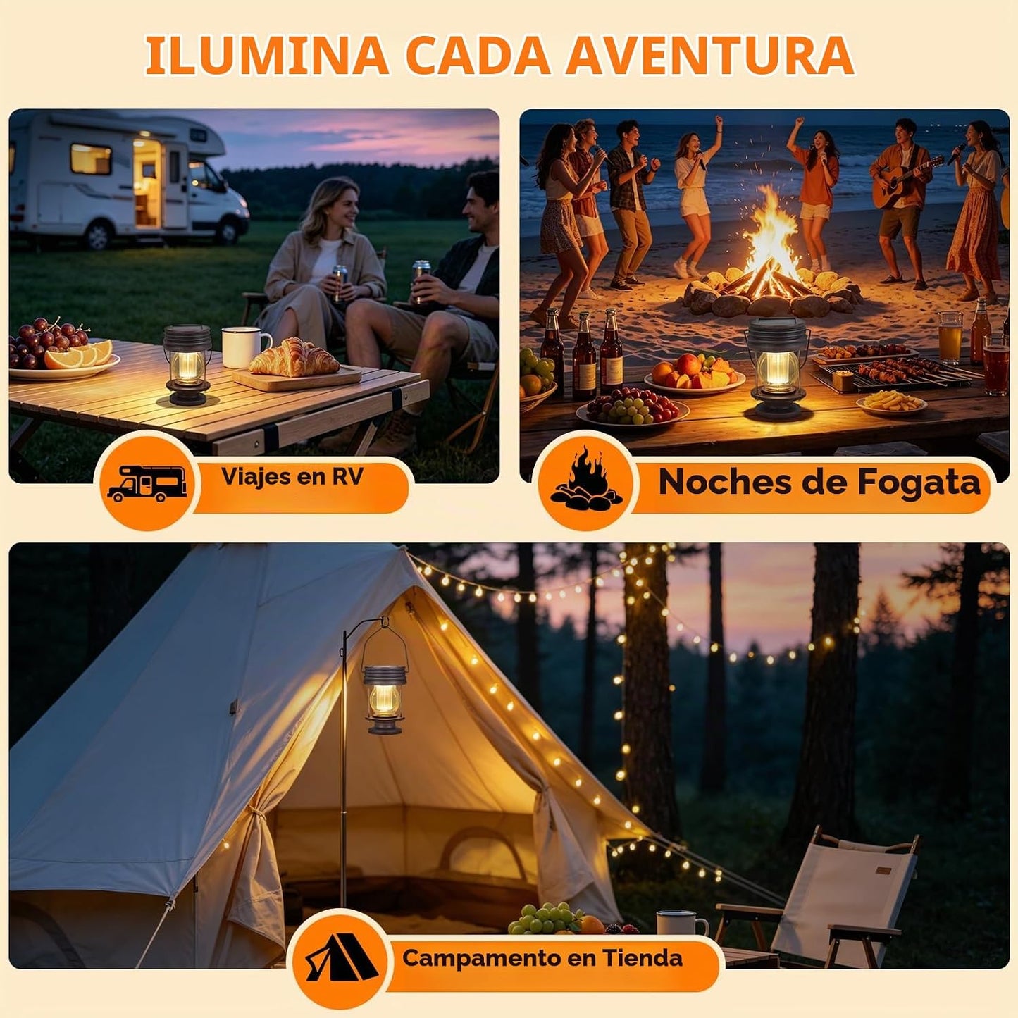 Linternas solares, doble carga solar y USB, luces colgantes y de ca...
