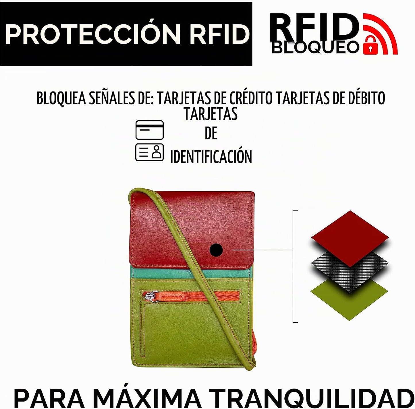 ili New York 6827 Organizador cruzado de cuero genuino con forro de...