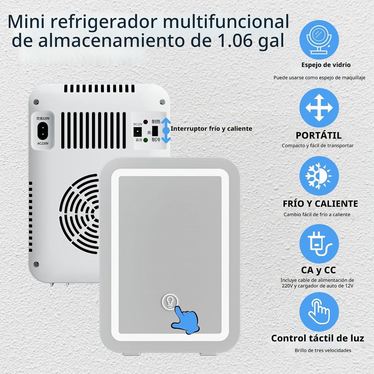 JrostKault Mini refrigerador de 4L con espejo LED, doble función de...