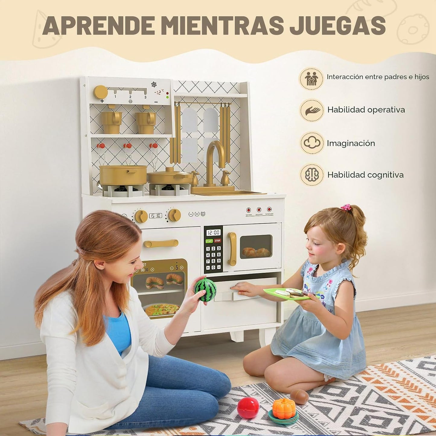 BIERUM Juego de cocina con luces y sonidos realistas, juego de coci...