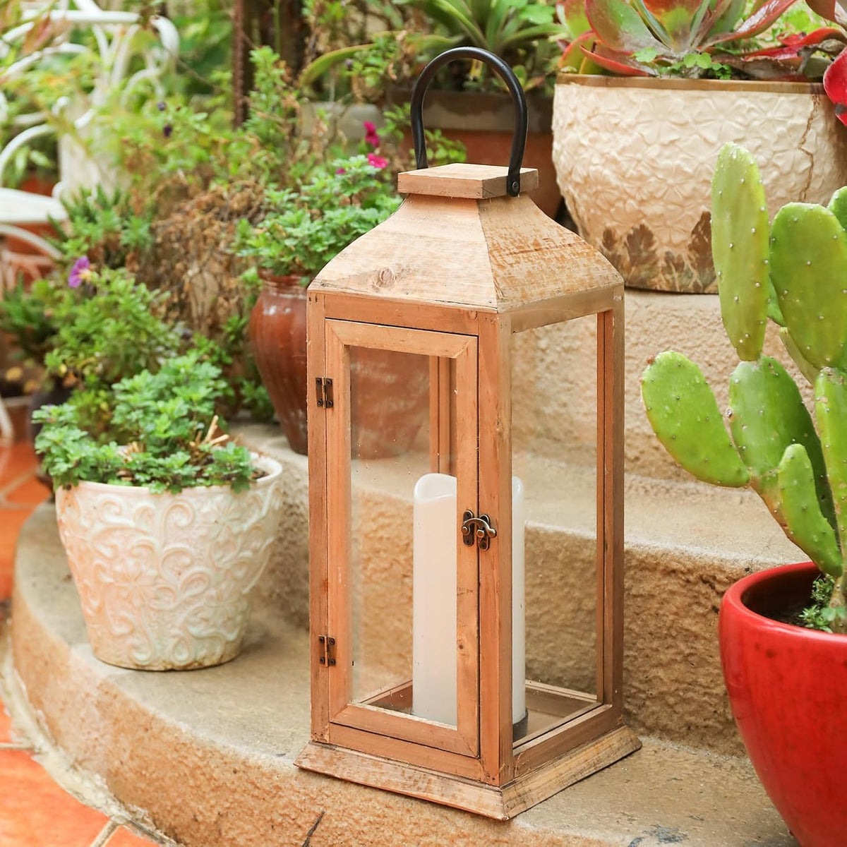 Bdor Linterna de vela de madera al aire libre de 22,5 pulgadas para...