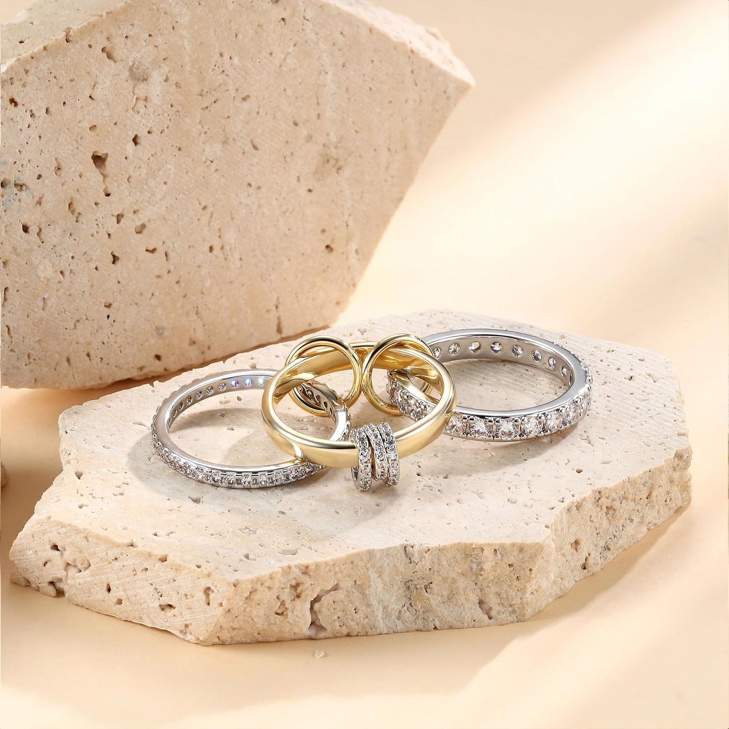 PATISORNA Anillos apilables de oro para mujer sin deslustre 18K Ani...