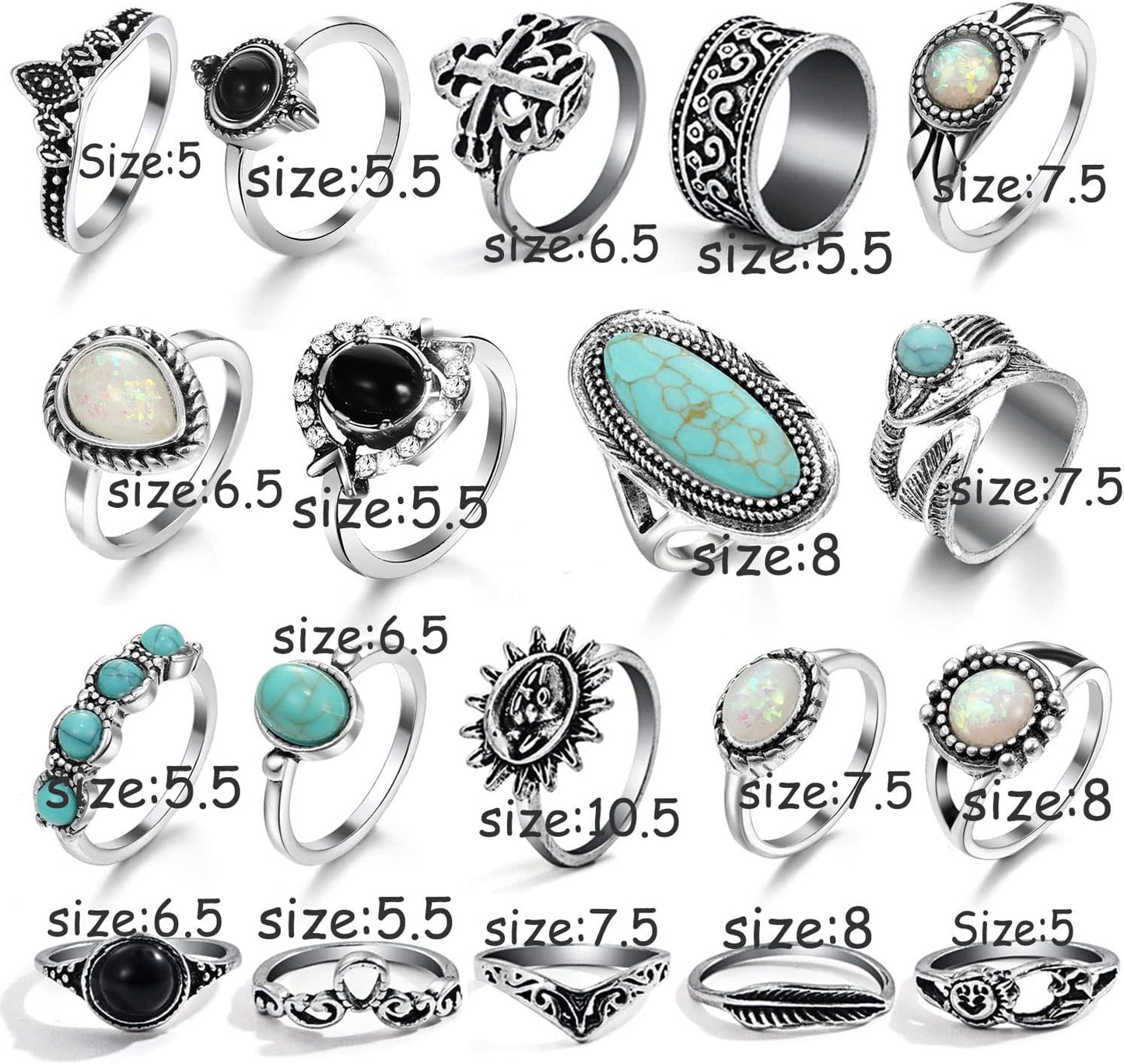 17IF Juego de anillos de nudillos plateados vintage para mujeres y...