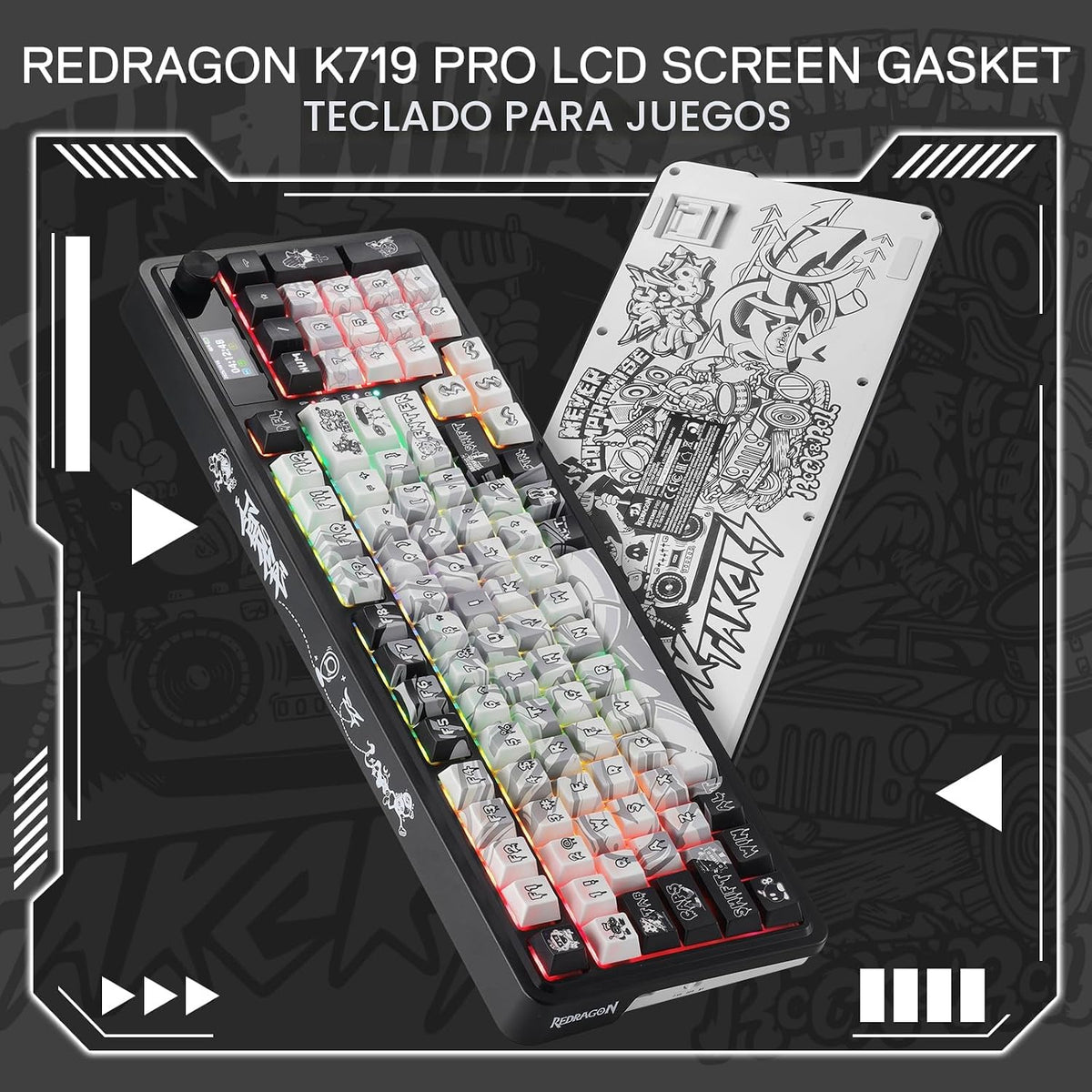 Redragon K719 PRO Teclado Gaming Inalámbrico con Gasket con Pantall...