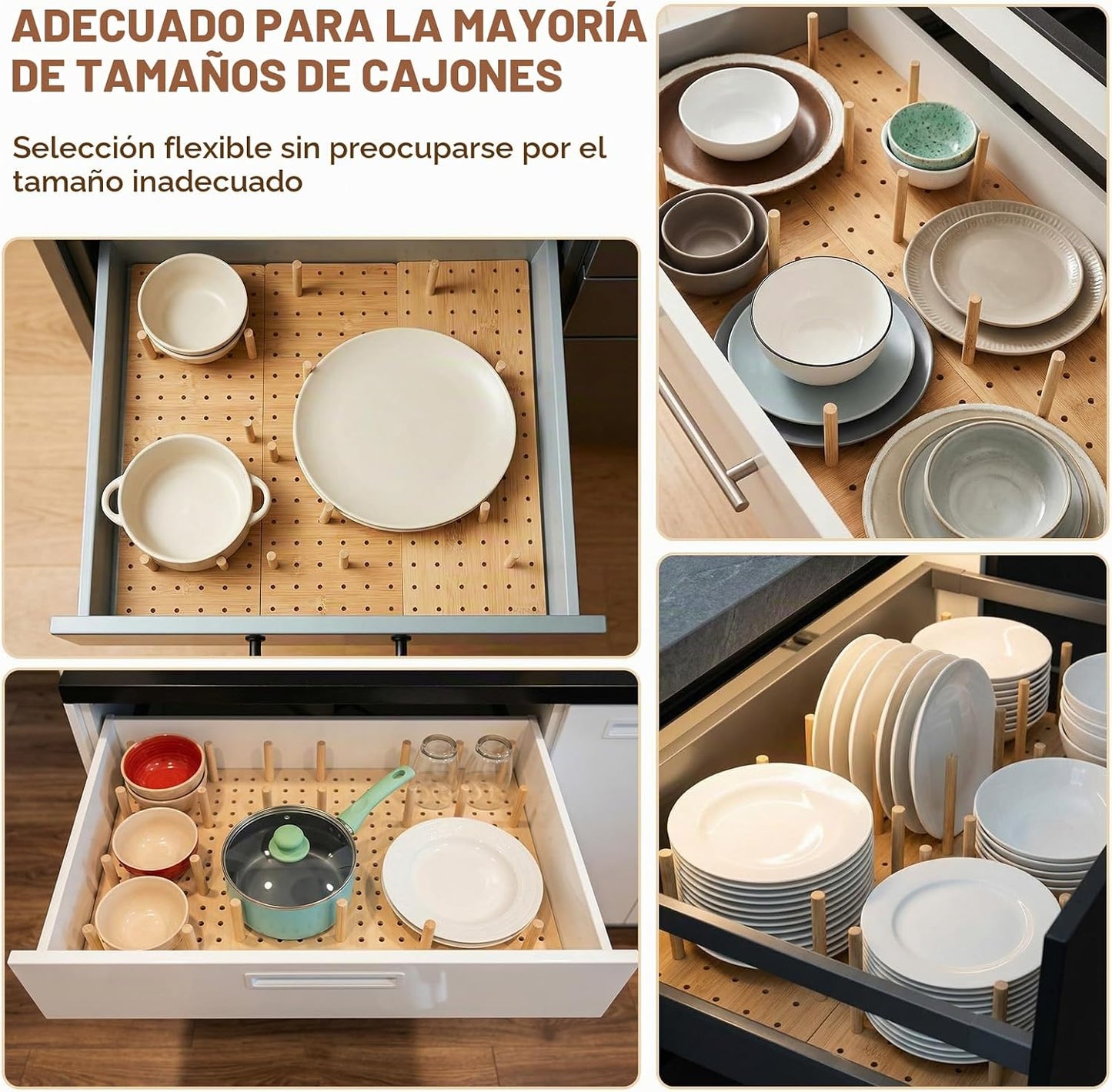 Kigley Organizador de cajones de madera con 48 clavijas, sistema de...