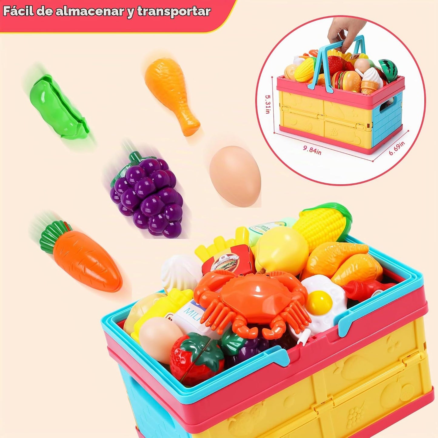 HOLYFUN Juego de juguetes de comida para niños, cesta de la compra...