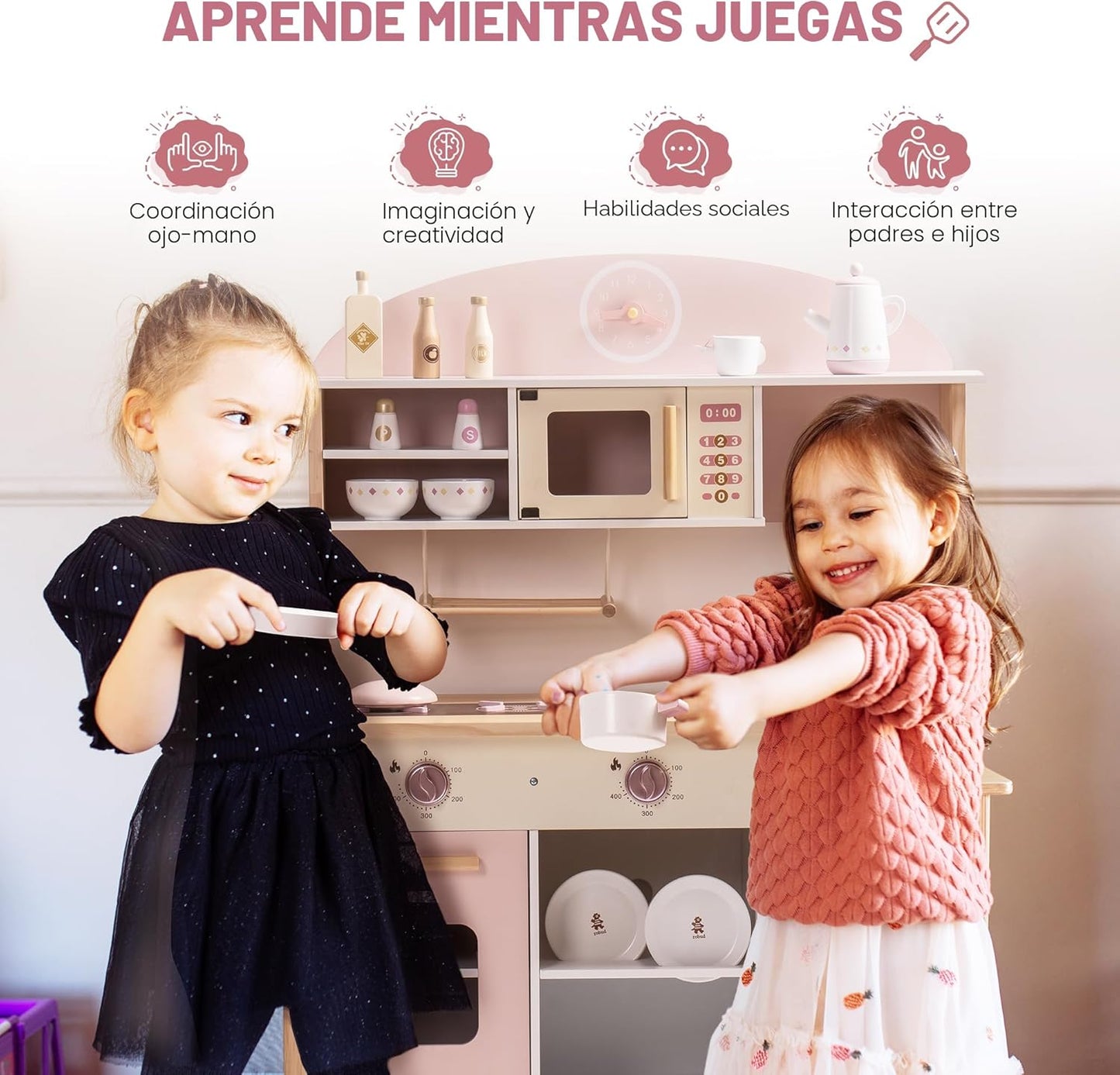 ROBUD Cocina de Juego para Niños Pequeños, Cocina de Juego de Mader...