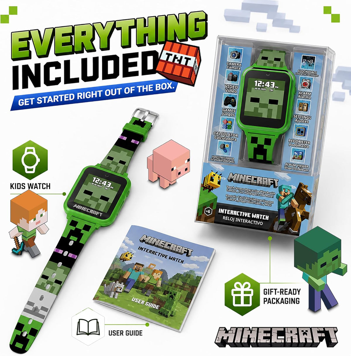 Minecraft - Reloj inteligente para niños, reloj interactivo con pan...