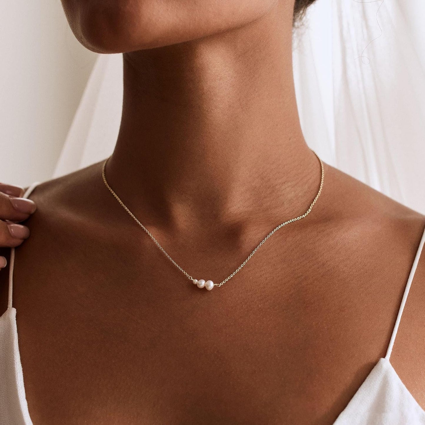 Treasure Bender Collares de perlas de oro para mujer, collar delica...