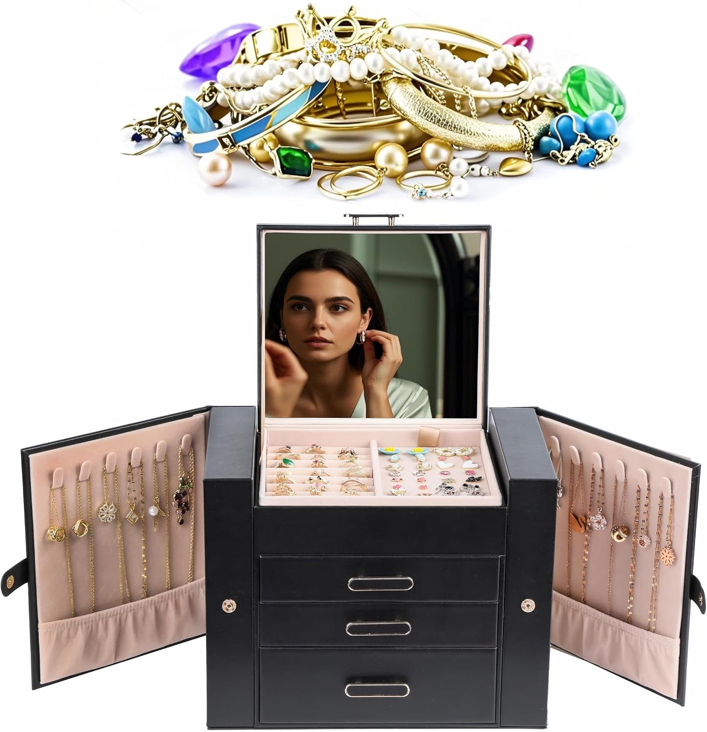 ASINGYER Cajas de Joyería para Mujeres, Organizador de Joyería de 4...