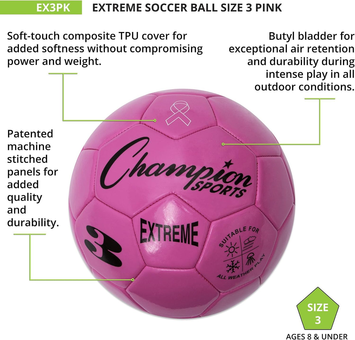 Champion Sports Extreme Series - Balón de fútbol \u2013 Tamaños 3,...