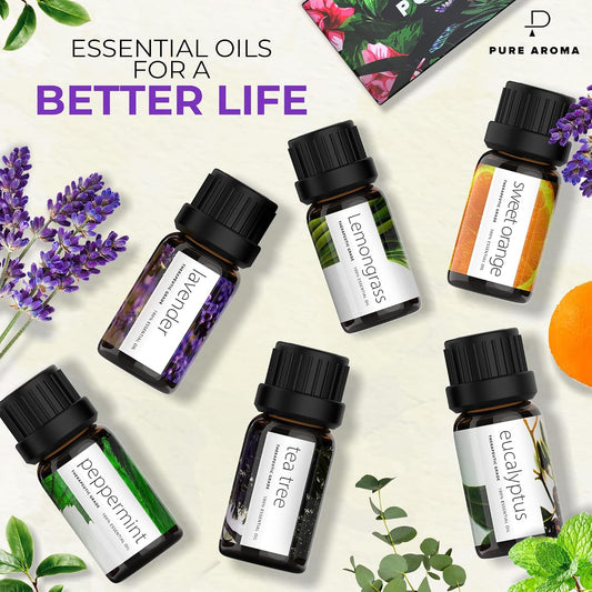 Pure Aroma Juego de aromaterapia de aceites esenciales, 6 aceites d...