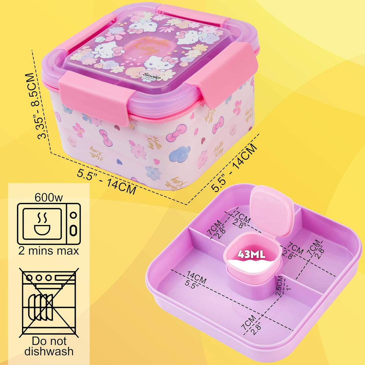 Hello Kitty Sanrio - Contenedor de ensalada Bento para niños, lonch...