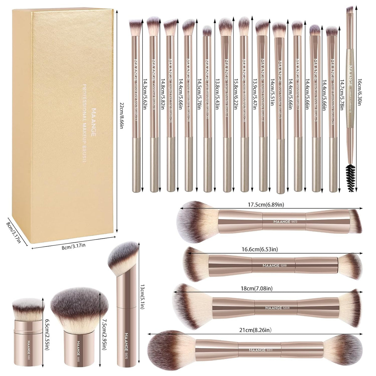 MAANGE 20 piezas de brochas de maquillaje con caja de regalo, broch...