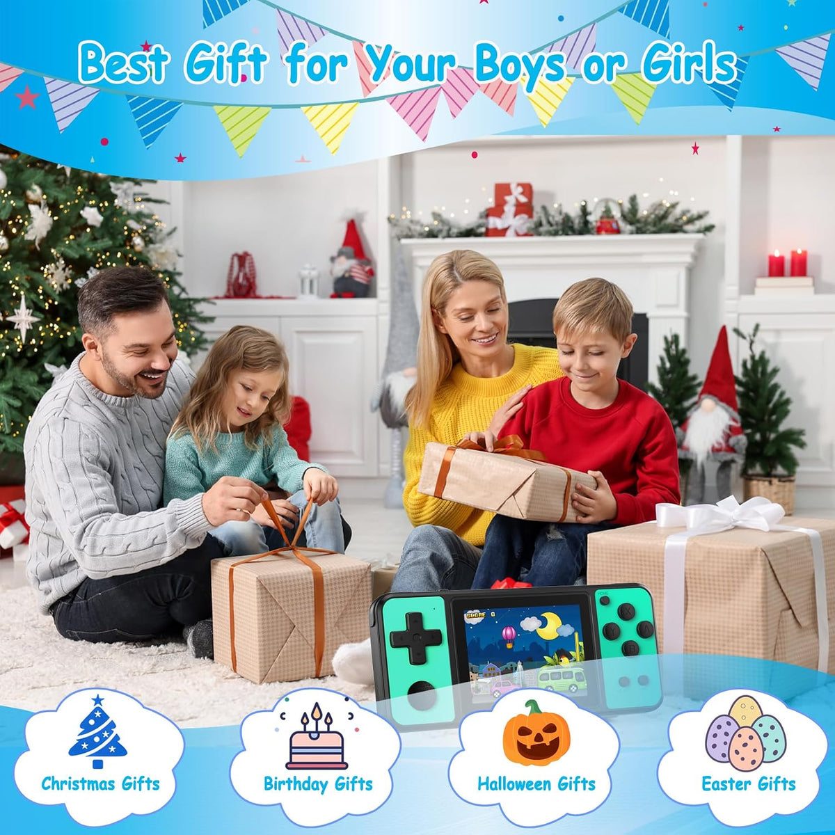 TEBIYOU Juegos de mano de 32 bits para niños, 139 videojuegos integ...