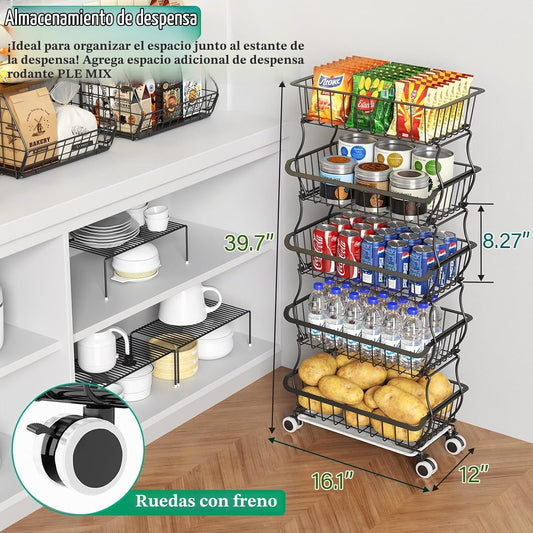 OKZEST cesta de frutas de 5 niveles para cocina, estante organizado...