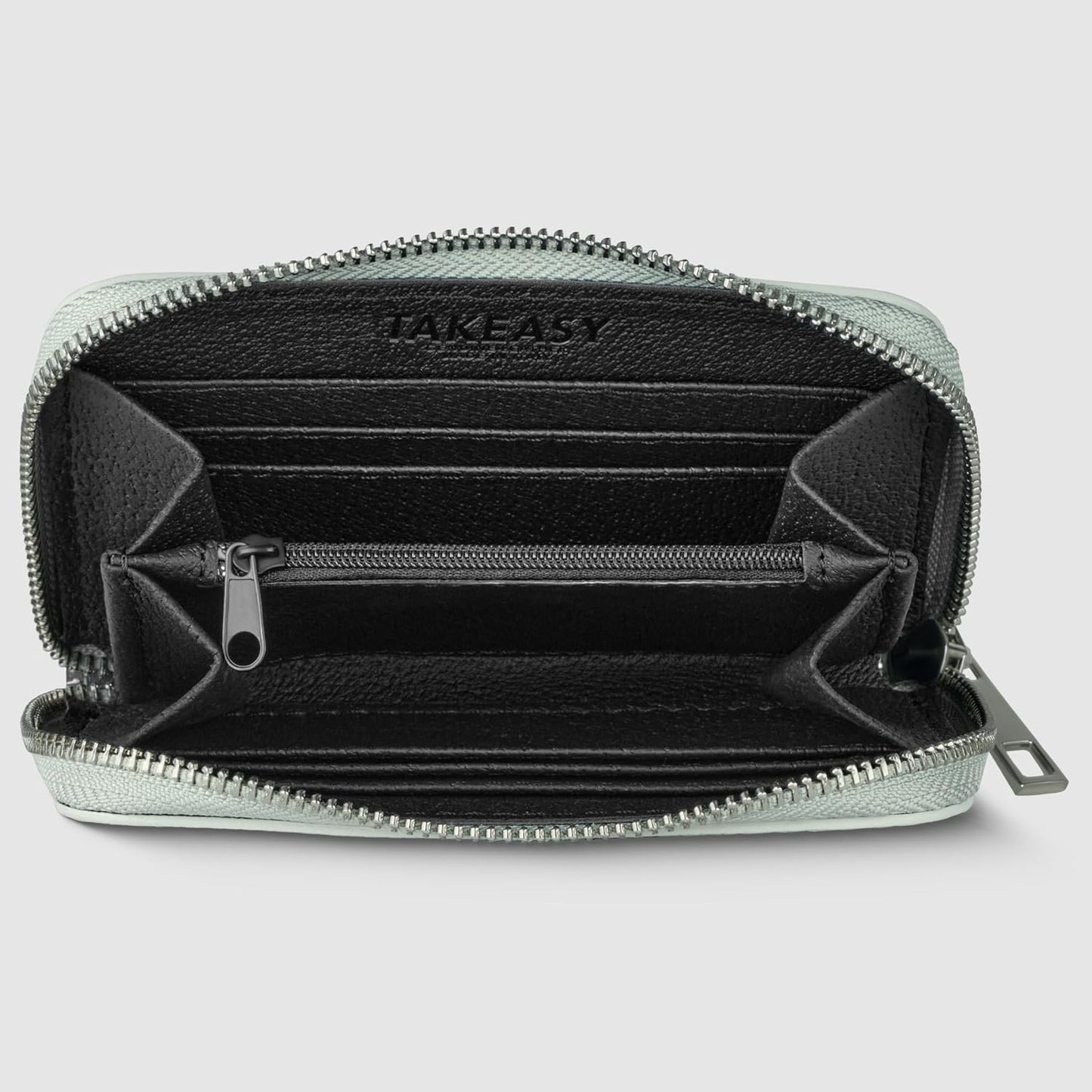 TAKEASY Cartera italiana de cuero metálico genuino para mujer con c...