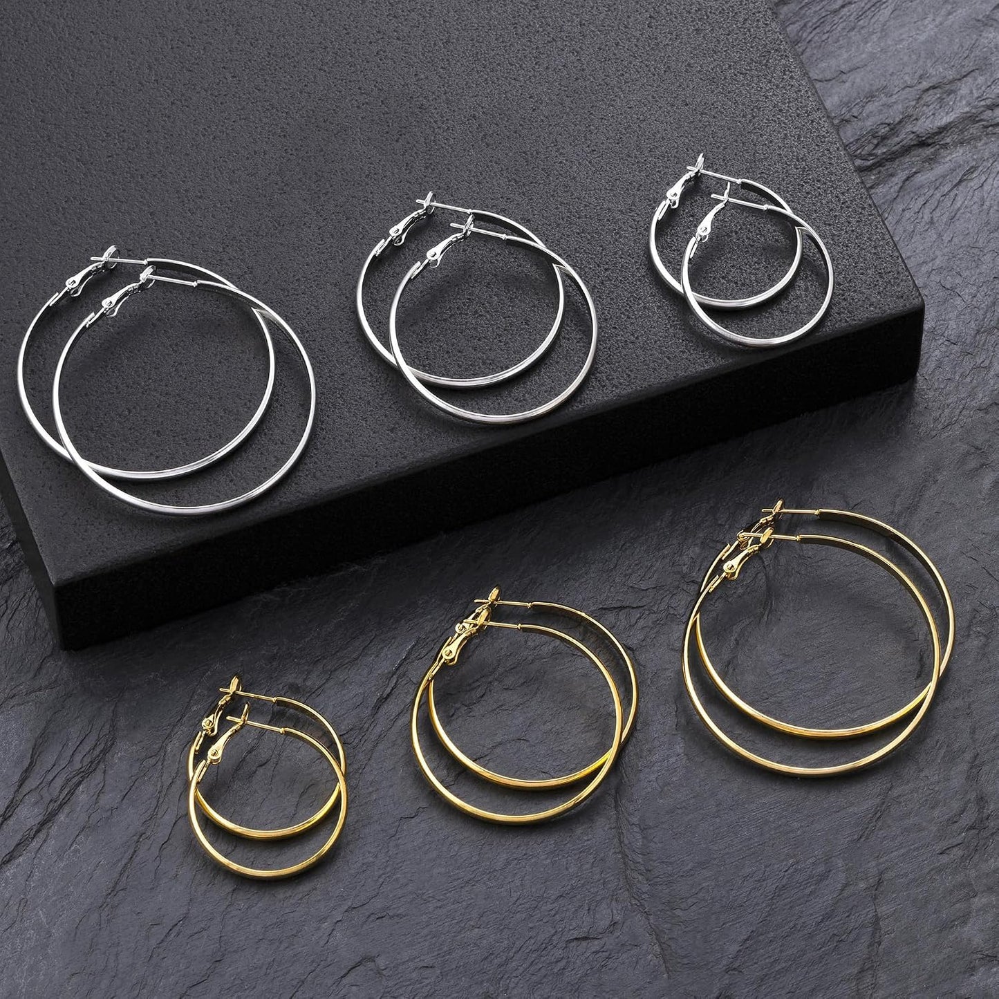 5\/12 Pares Pendientes de Aro Chapados en Oro y Plata para Mujer, J...