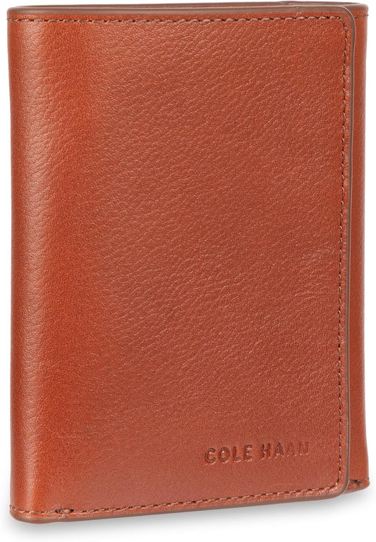 Cole Haan Billetera compacta de cuero para hombre con triple pliegu...