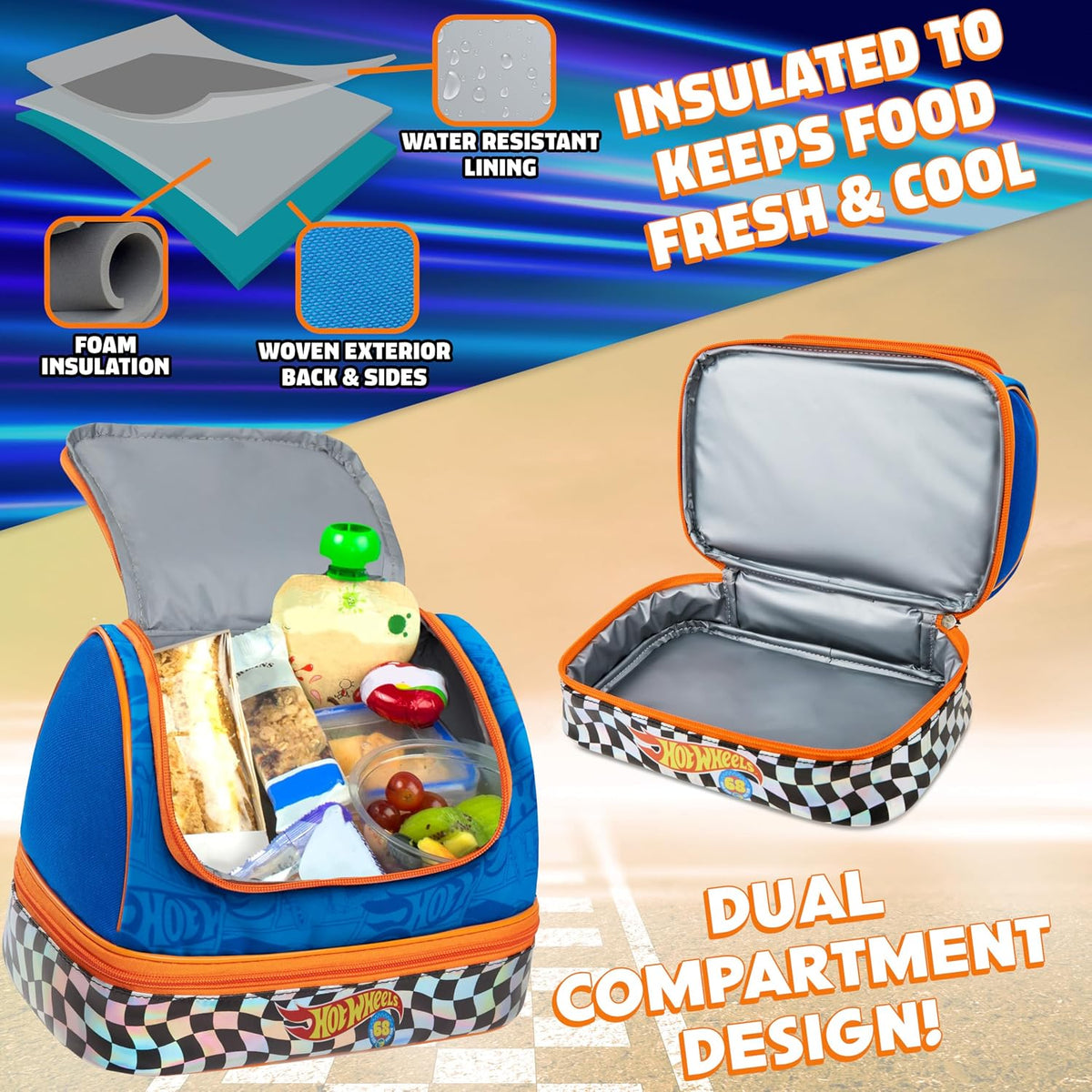 Get Trend Hot Wheels - Lonchera aislada con dos compartimentos para...