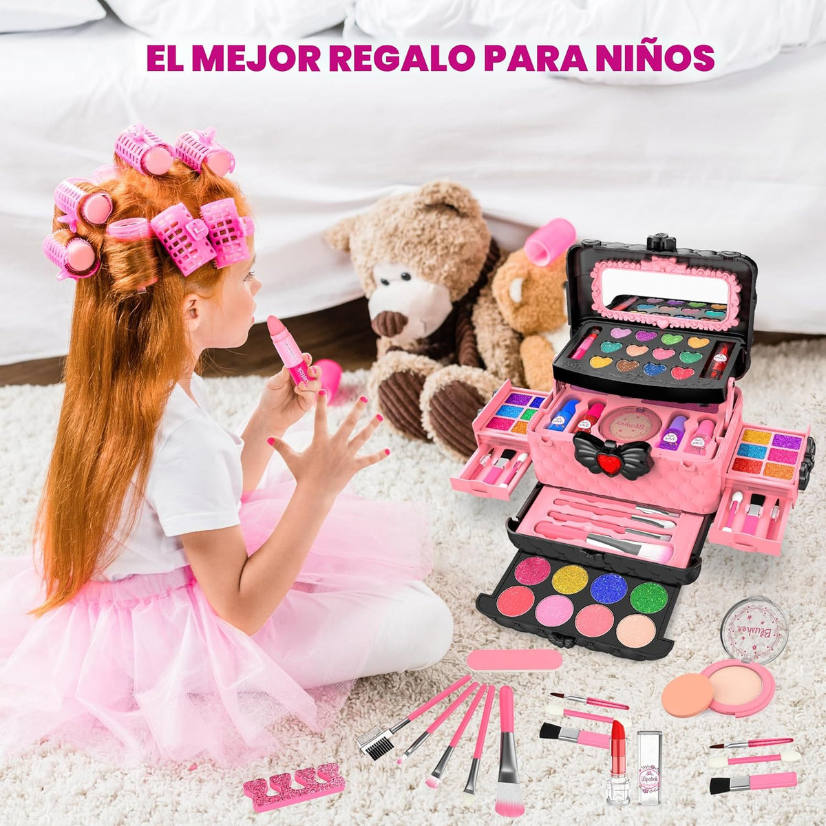 54 piezas de kit de maquillaje para niñas, juego de cosméticos lava...