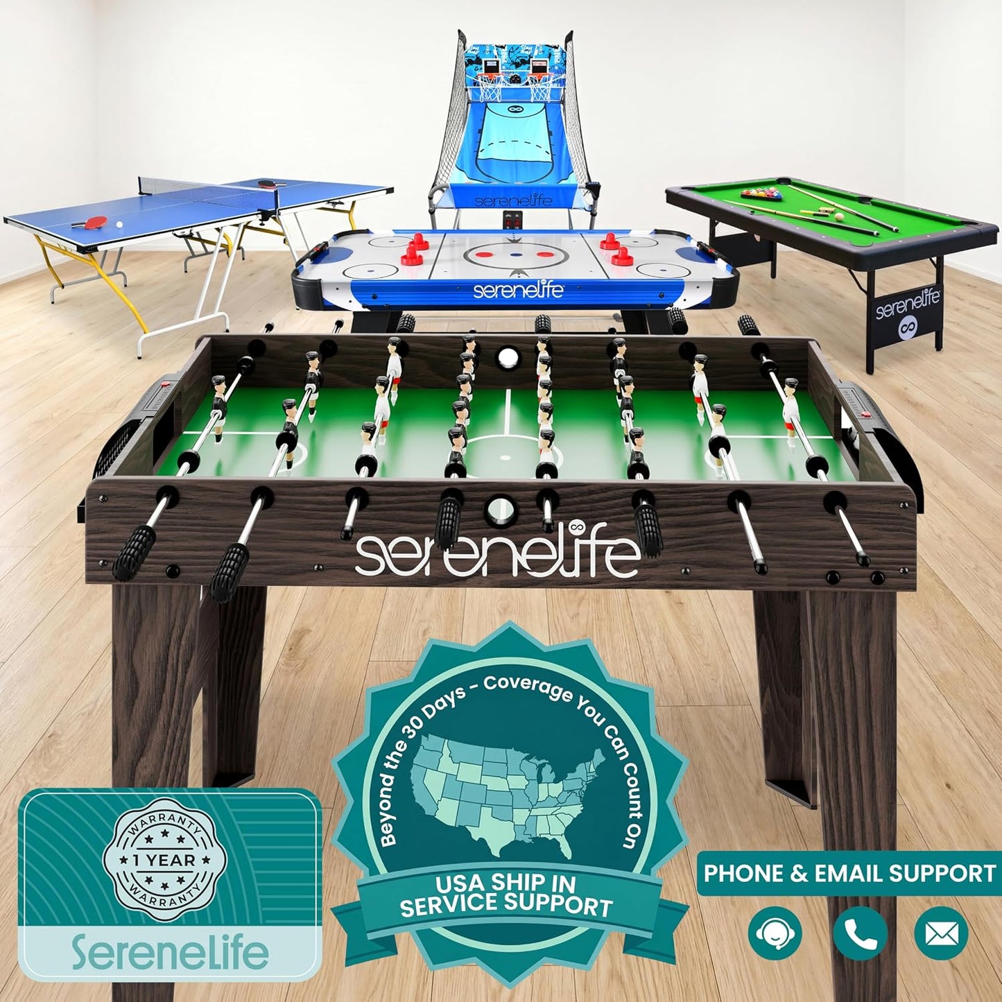 SereneLife Mesa de futbolín de 48 pulgadas, mesa de juego de fútbol...
