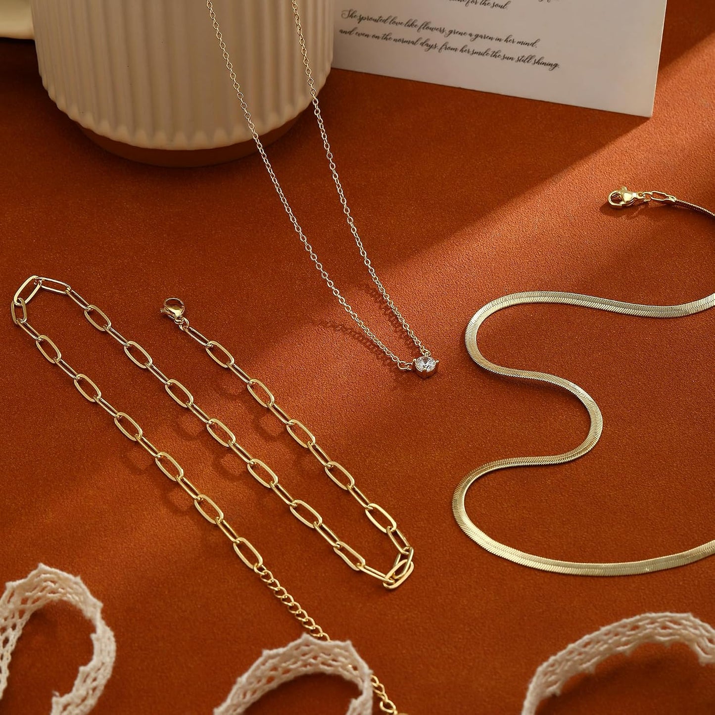 Coshilta Collares de oro en capas para mujer, chapado en plata de l...