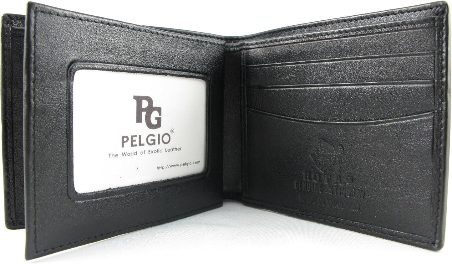Pelgio Genuino Pulido Stingray Shagreen Piel Cuero Bifold Wallet (n...