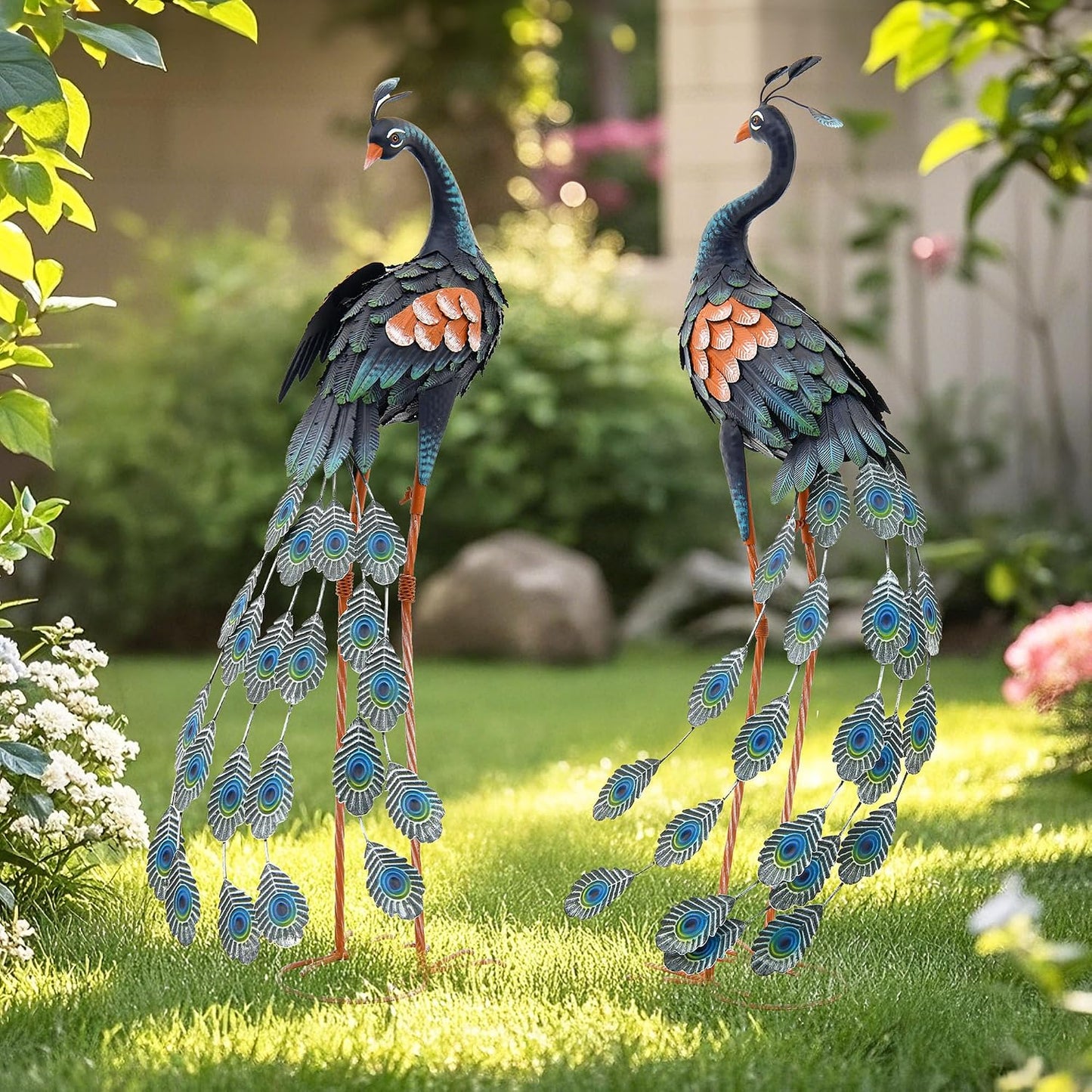 Autodaya Juego de 2 decoraciones de pavo real de 36 pulgadas, arte...