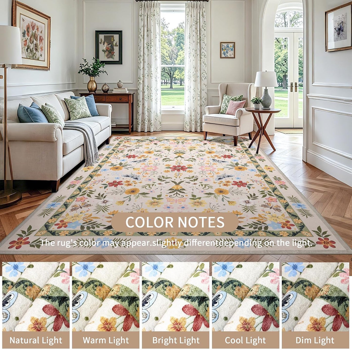 Alfombra floral beige de 8 x 10 pulgadas: alfombras bohemias lavabl...