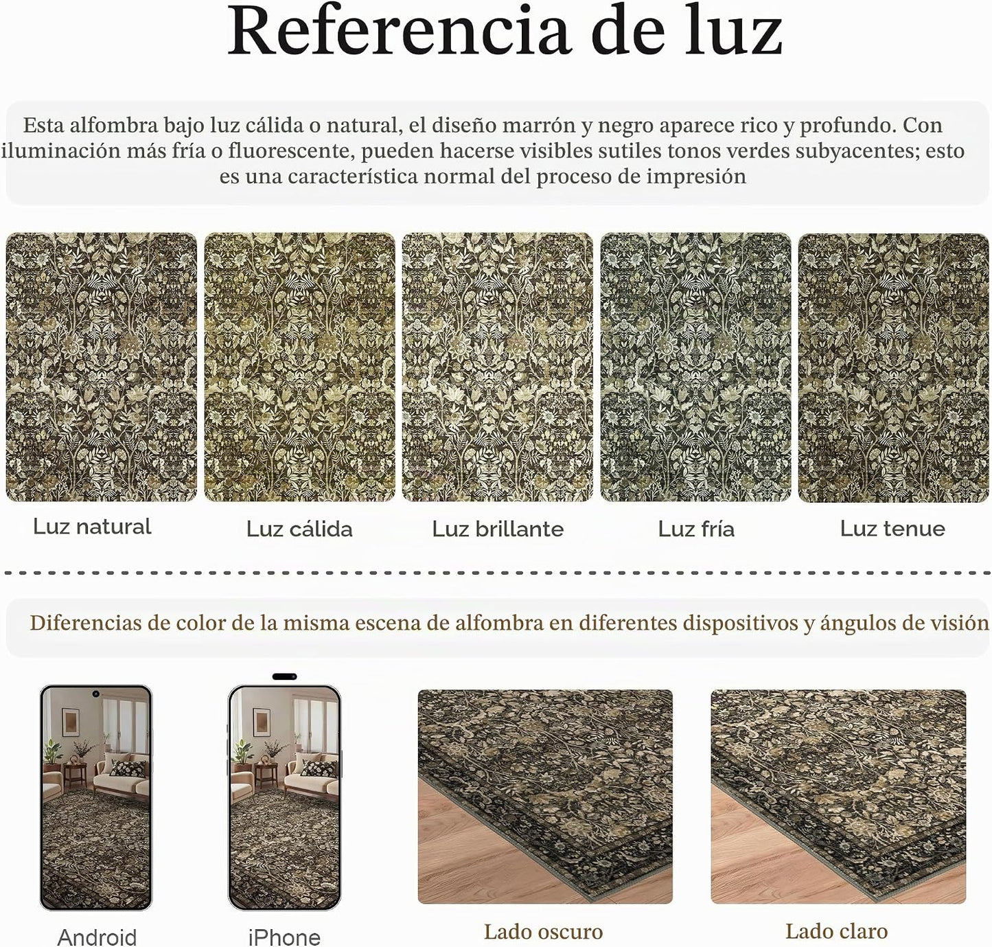 Luxcrest Alfombra marrón de 9 x 12: alfombras lavables florales vin...