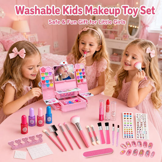 Kit de maquillaje infantil de 75 piezas para niñas, juego de maquil...
