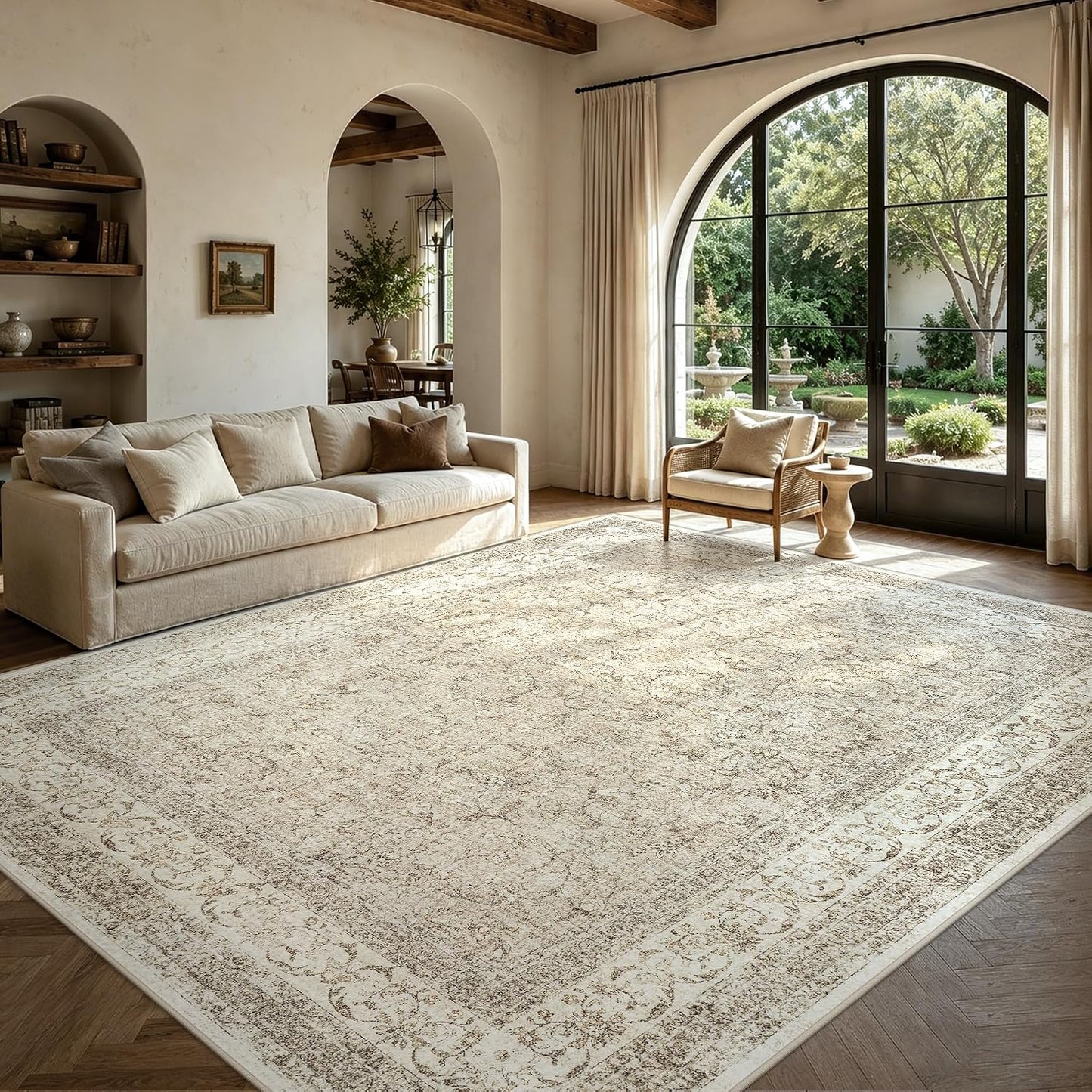 Alfombras lavables de 5 x 7 para sala de estar, alfombra neutra de...